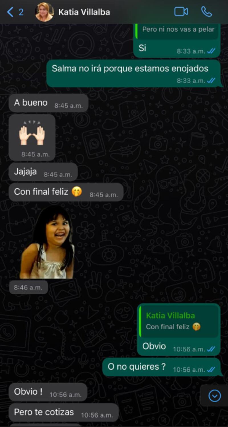 Evidencia de la conversación entre su pareja y la 'mujer mayor'. Imagen: captura de pantalla de la cuenta de Facebook de Salma Ayala.