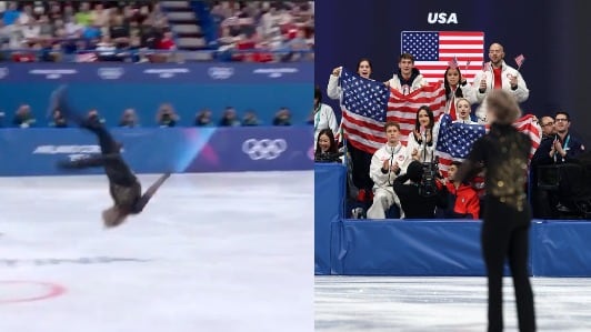 Ilia Malinin ejecuta el salto mortal hacia atrás durante los Juegos de Invierno Milán-Cortina 2026