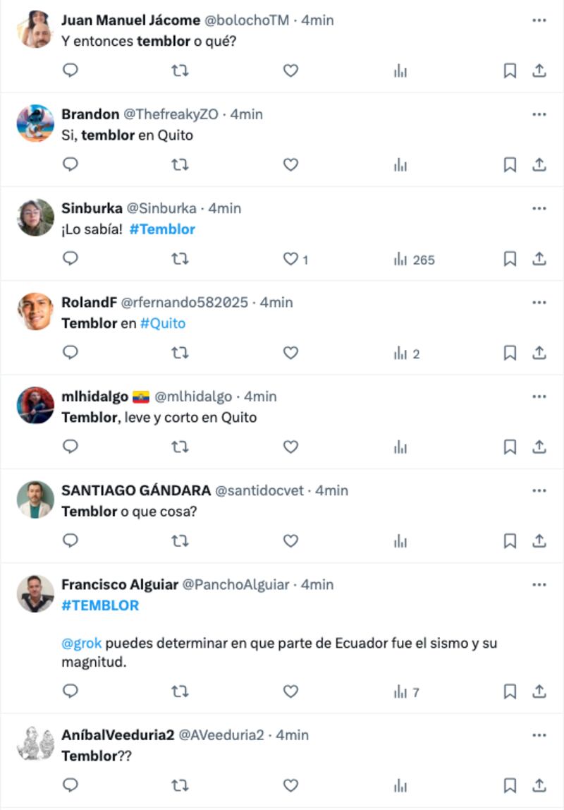 Reacciones de temblor en Quito.