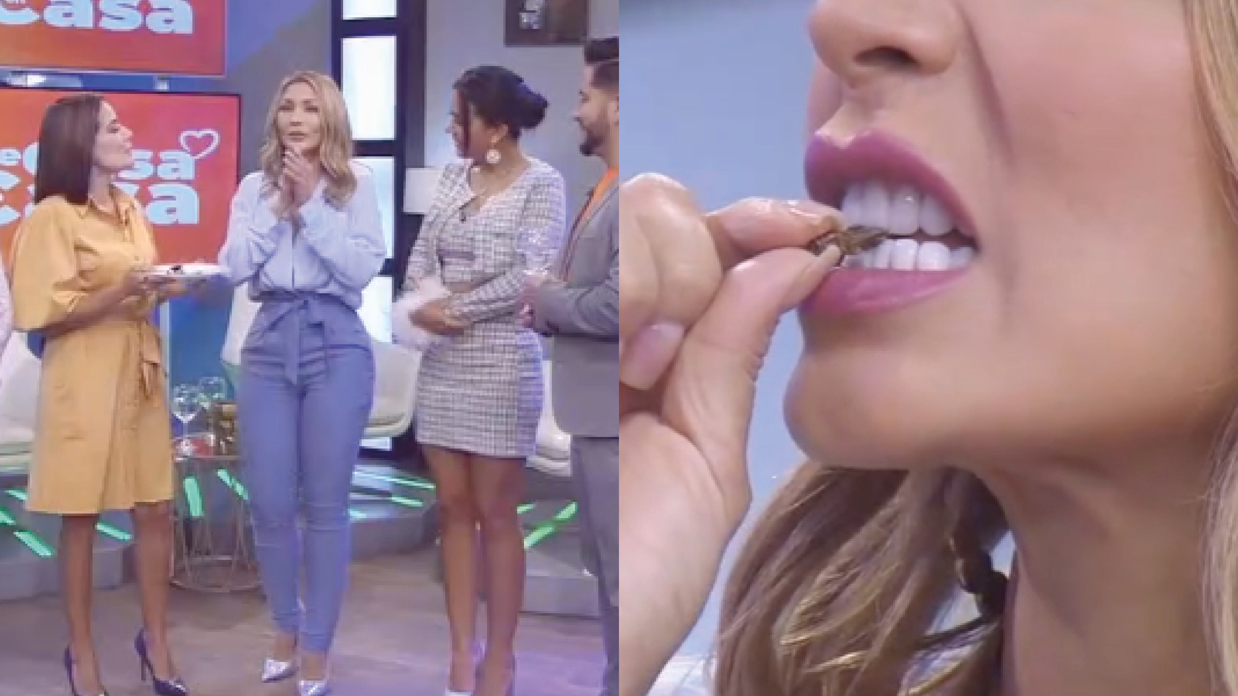 Jasú Montero probó por primera vez grillos en pleno programa y esta fue su reacción