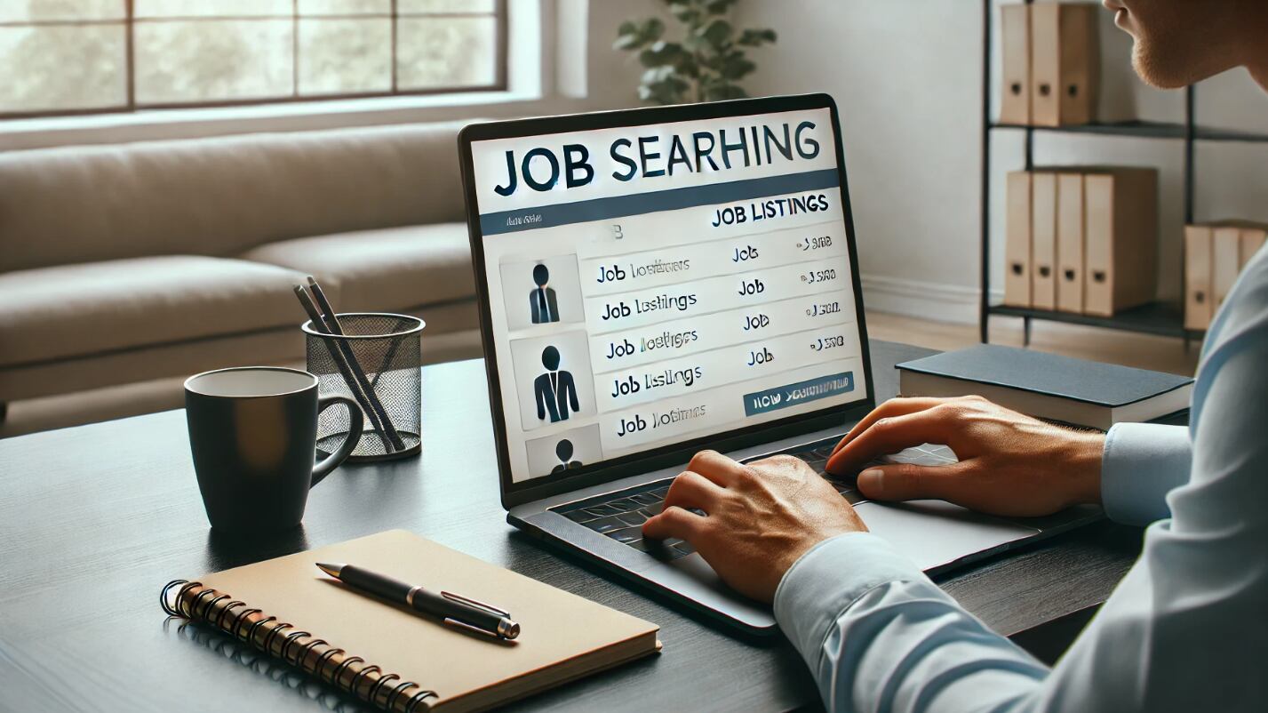 Persona buscando trabajo en una computadora