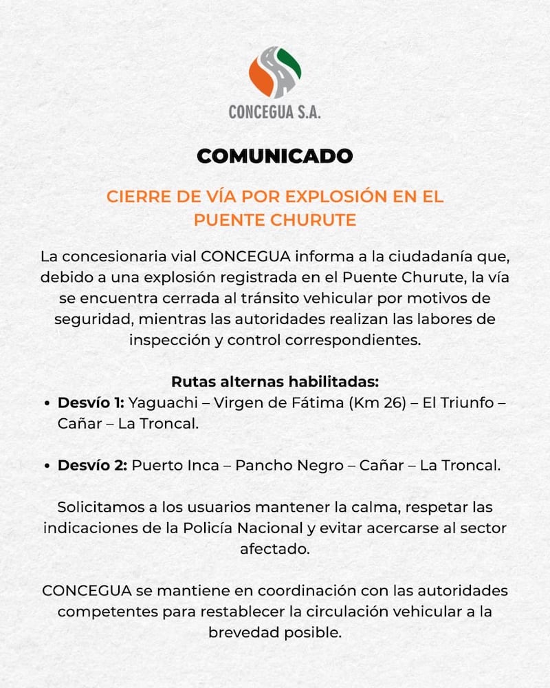 Explosión en puente de Churute