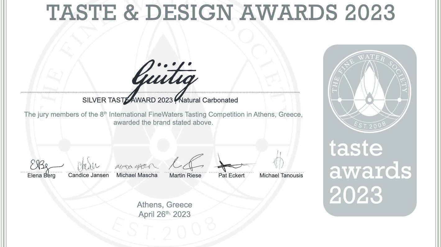 Güitig recibe silver taste award, galardón que continúa posicionandola como una de las mejores aguas naturalmente carbonatadas del mundo.