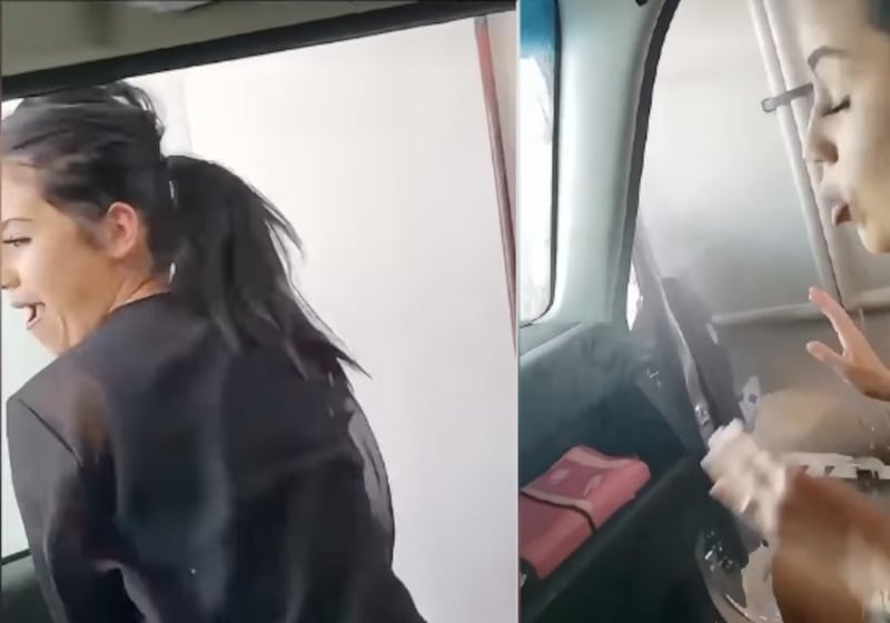 mujer se graba en un lava autos y termina con la puerta destrozada