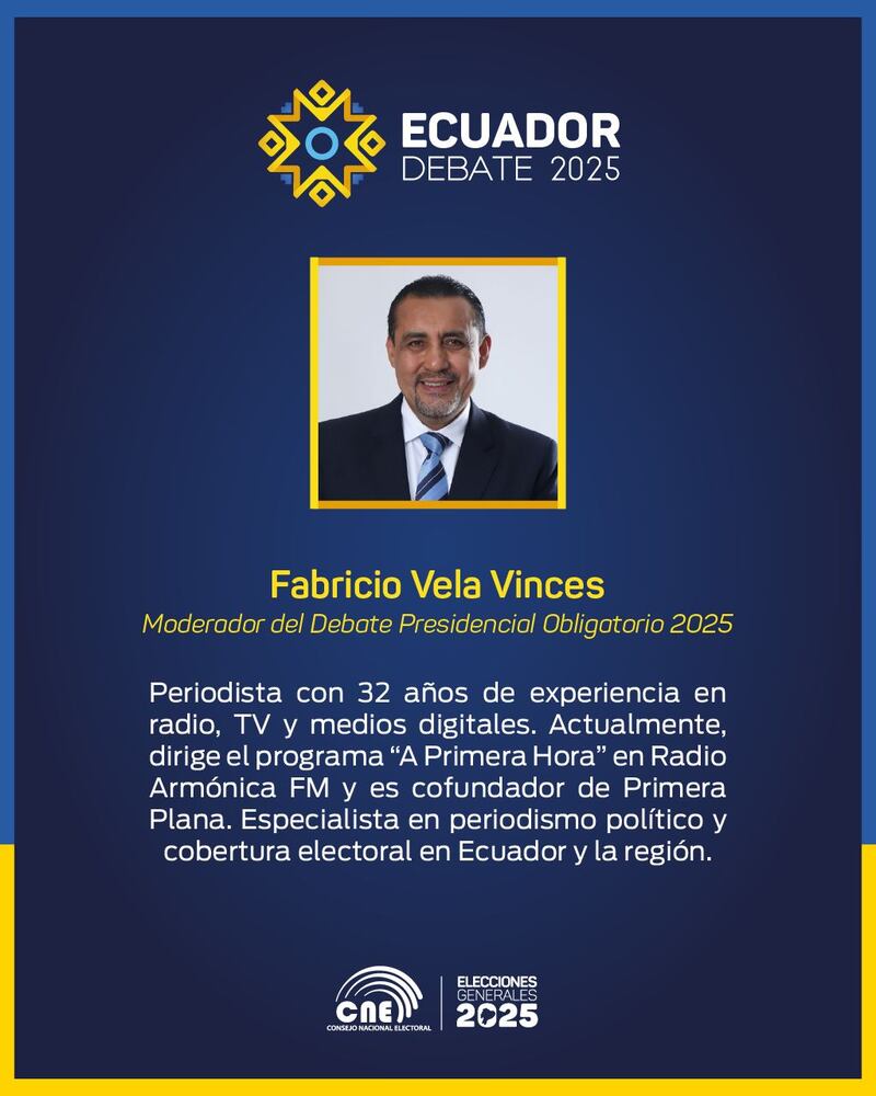 Denisse Molina y Fabricio Vela moderarán el Debate Presidencial 2025