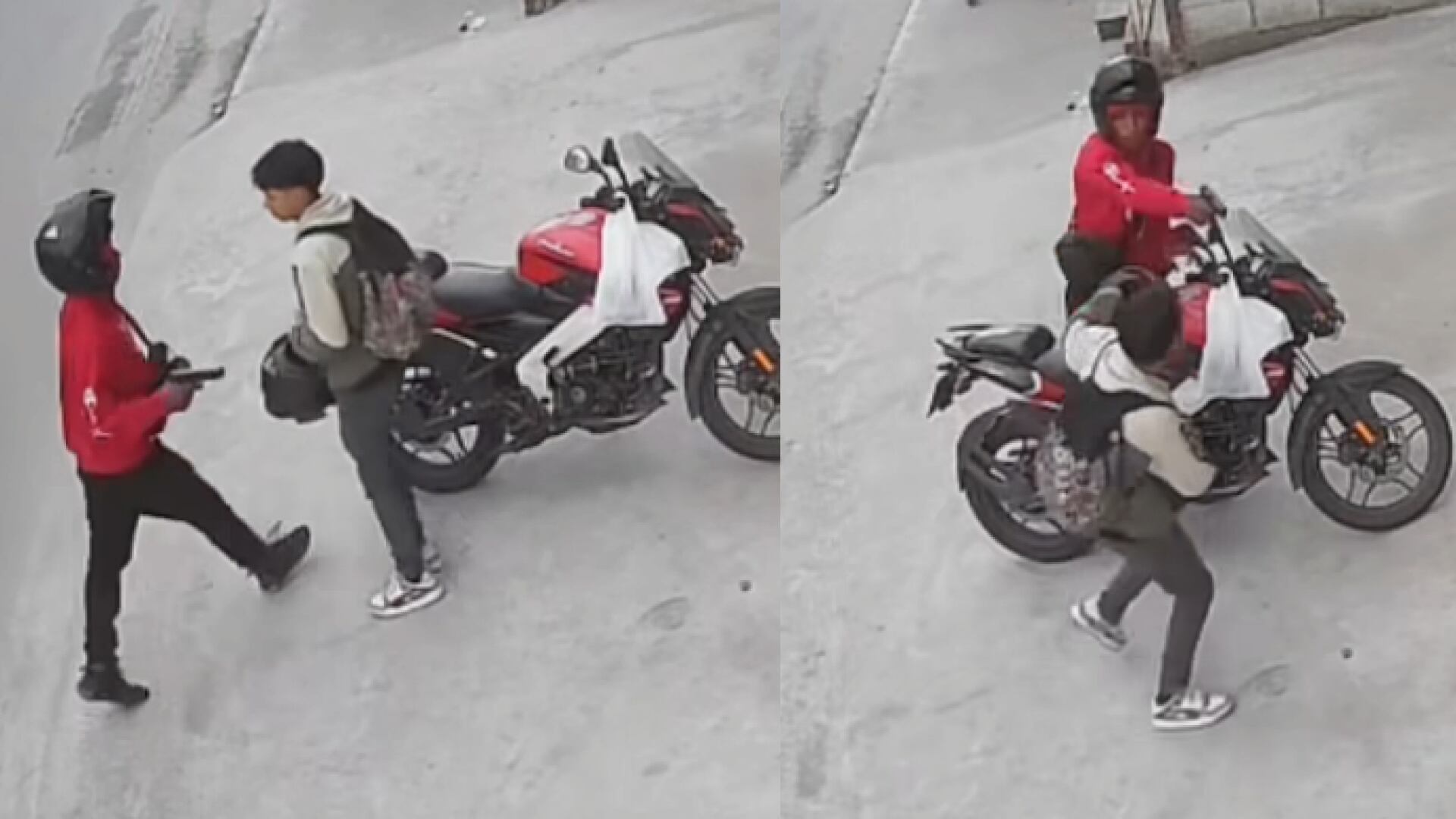 Cámara captó violento asalto a un joven que estaba con su motocicleta en San Juan de Calderón, norte de Quito