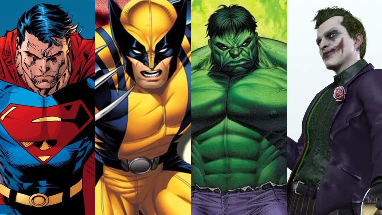 Collage de superhéroes de DC y Marvel