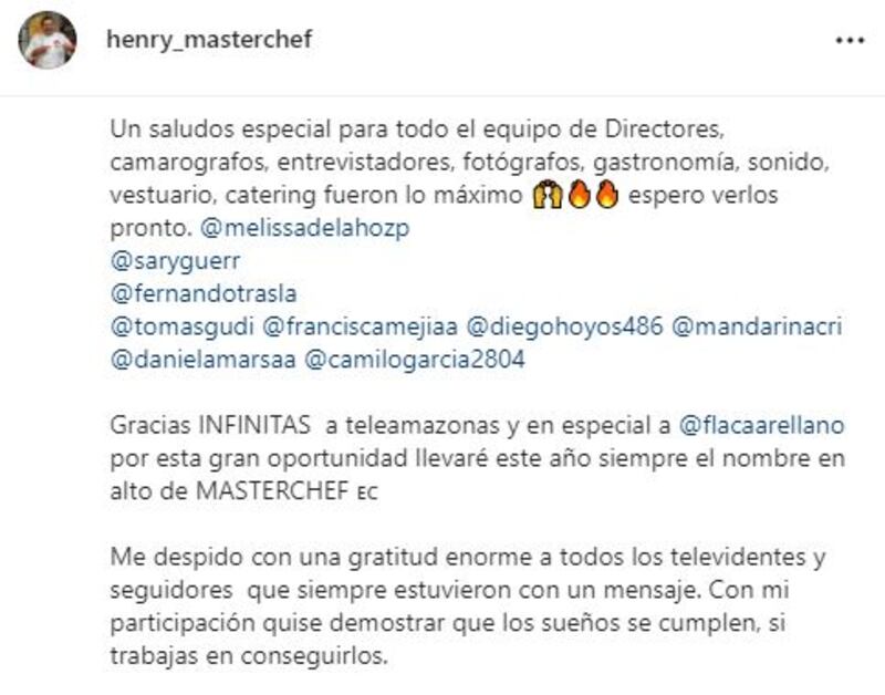 Parte del mensaje de Henry en redes sociales (Foto: Captura de pantalla)