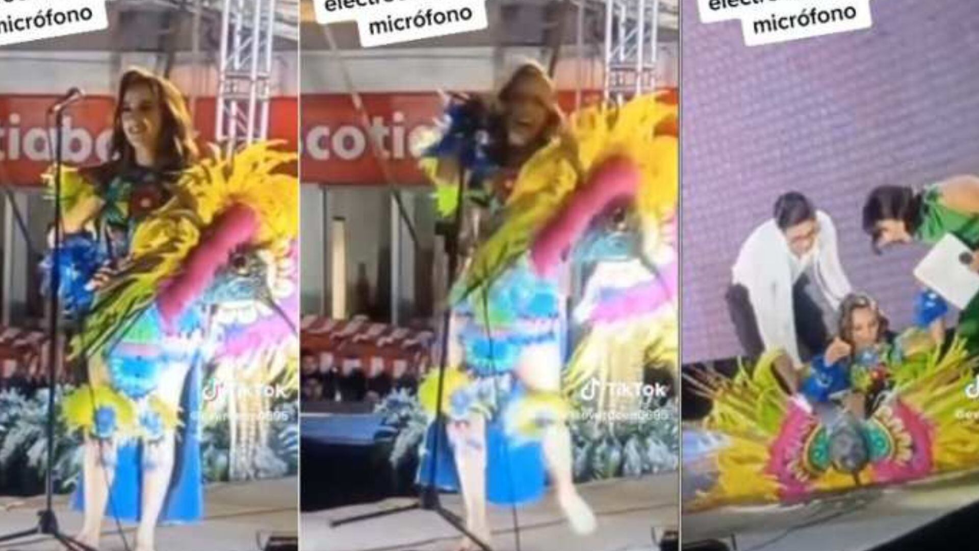 Reina de belleza se electrocuta con un micrófono.