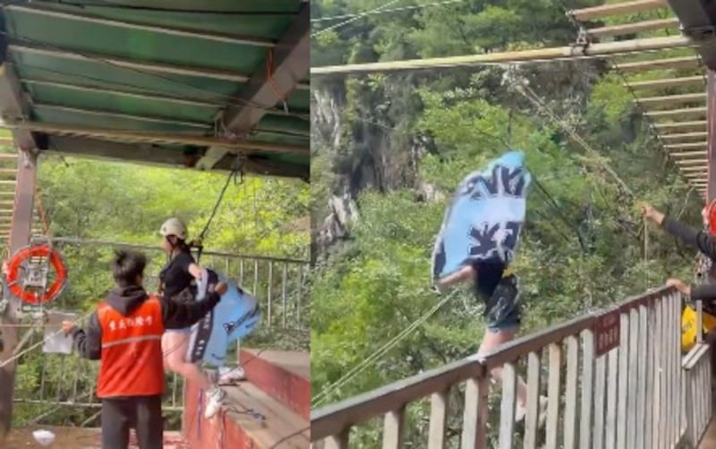 turista cae de una tirolesa en China