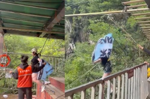 Video: turista cae al vacío tras falla en tirolesa