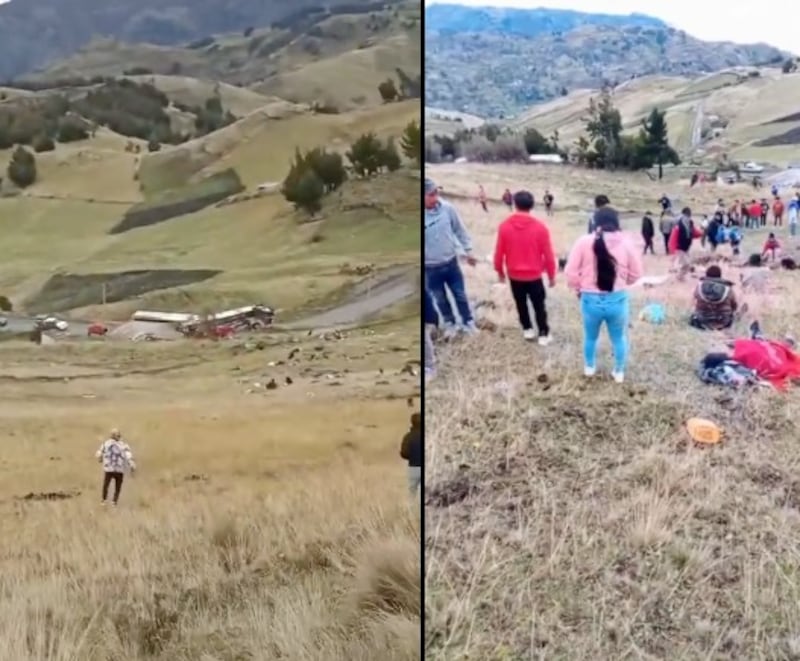 Un bus de la cooperativa Ambateñita cayó montaña abajo en Simiátug, Bolívar. Video muestra el instante del accidente. Hay 14 muertos y varios heridos.