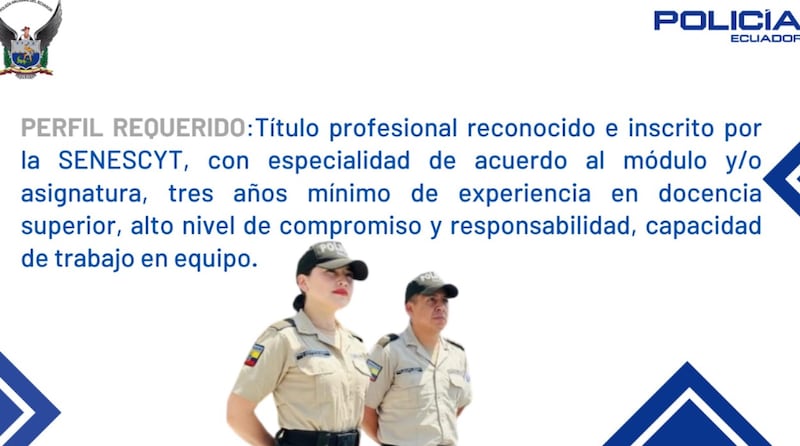Policía Nacional abre convocatoria a profesionales en docencia de diversas áreas.