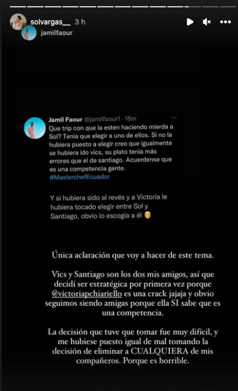 Sol de MasterChef aclara por qué eliminó a Victoria