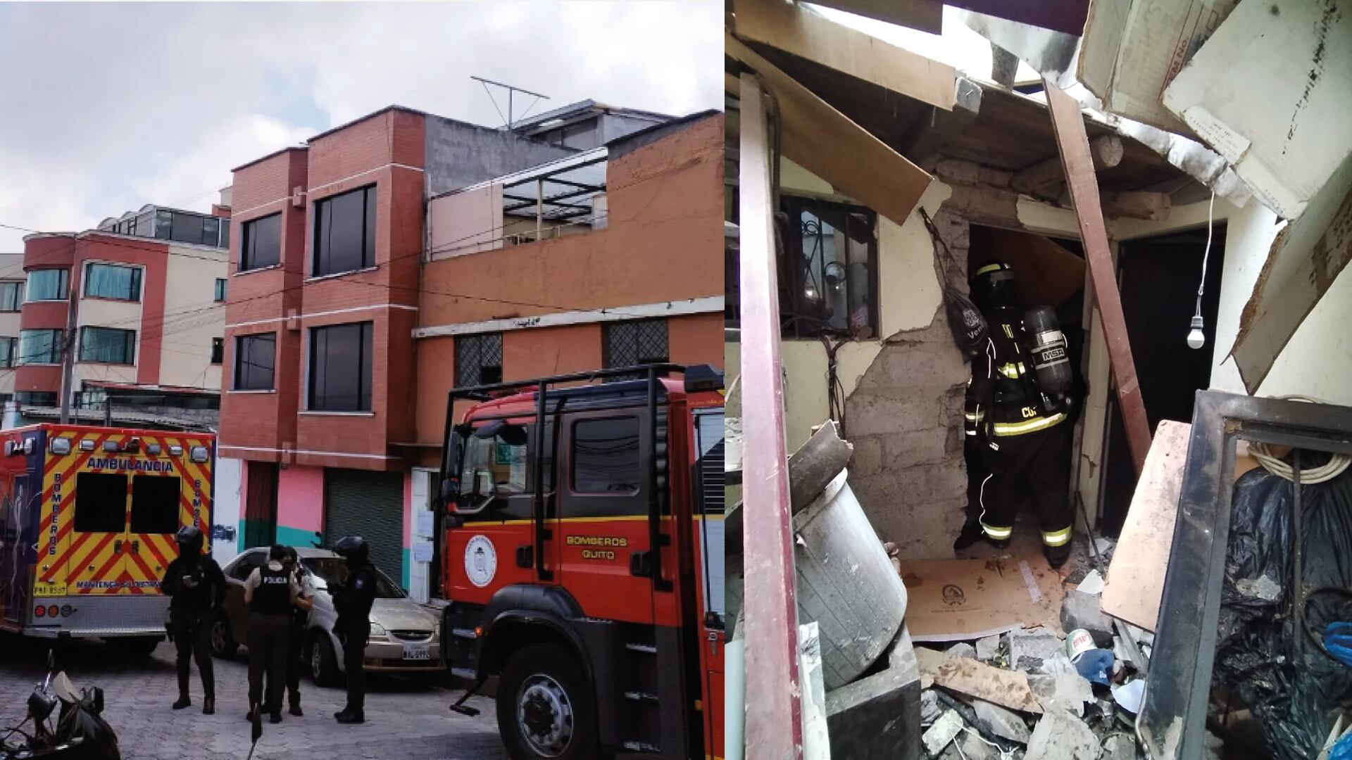 Una deflagración por fuga de gas dejó dos adultas mayores heridas y una casa destruida en el norte de Quito