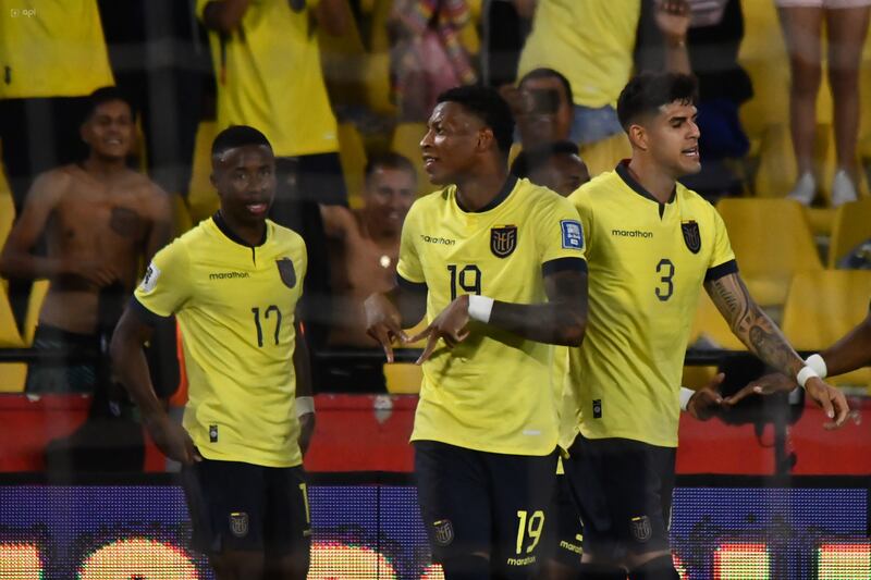 Gonzalo Plata festeja su gol con Ecuador ante Bolivia