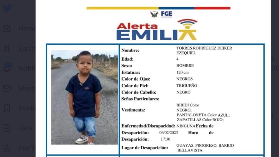 ¡Ayúdanos a encontrarla! Se activa Alerta Emilia por niño de 4 años en Guayaquil