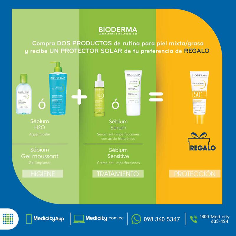Compra dos productos Bioderma y recibe un protector solar gratis
