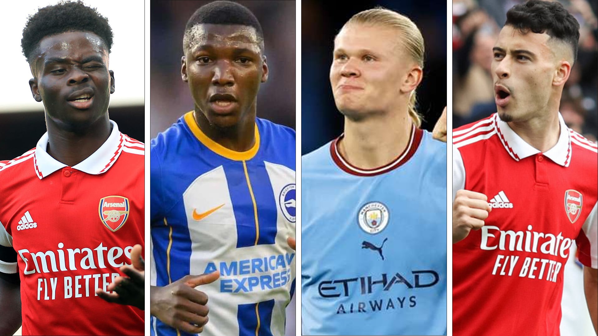 Moisés Caicedo, Bukayo Saka, Erling Haaland y Gabriel Martinelli