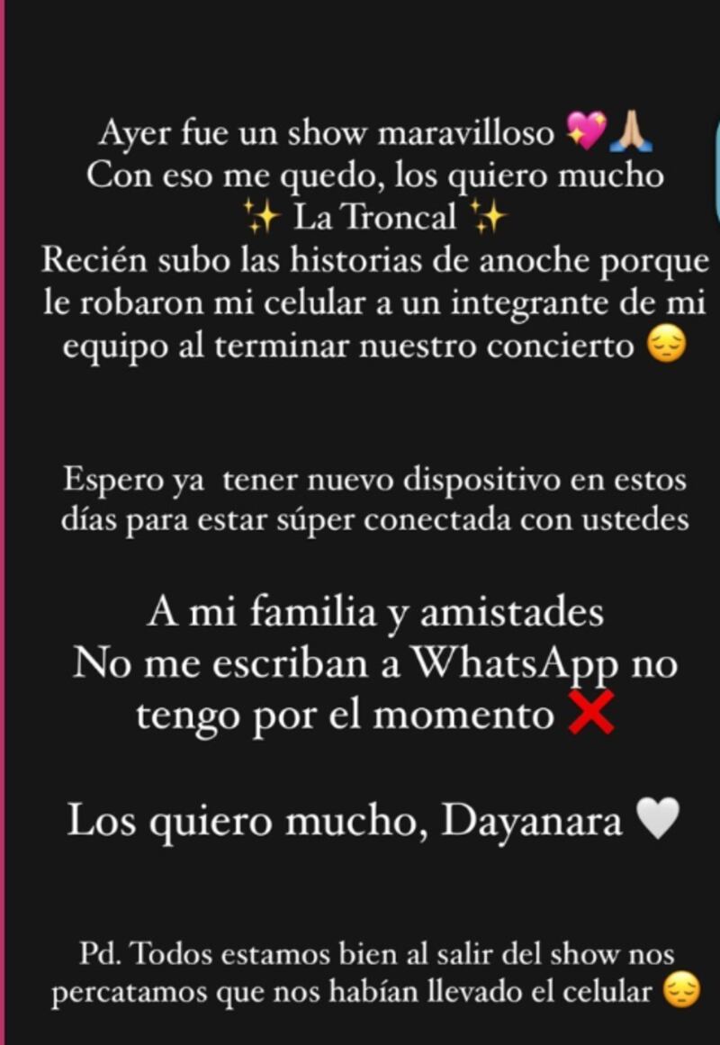 Dayanara Peralta robo de su celular