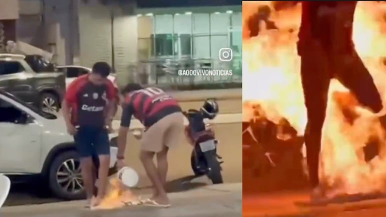 Dos hinchas de Flamengo terminaron envueltos en llamas al intentar quemar una camiseta de Palmeiras.