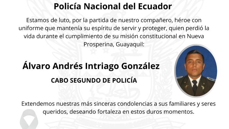 Ataque armado en Nueva Prosperina deja un policía fallecido y otro herido.