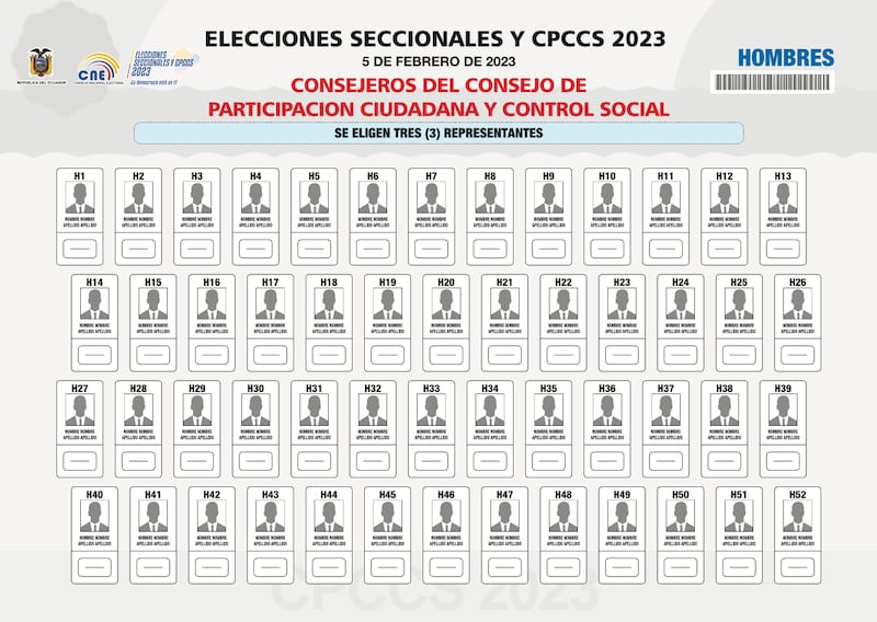 Papeleta para elegir Consejo de Participación Ciudadana- Hombres