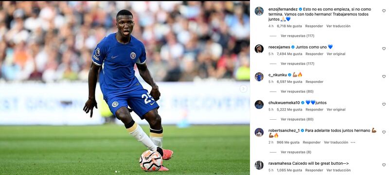Respaldo a Moisés Caicedo de jugadores del Chelsea