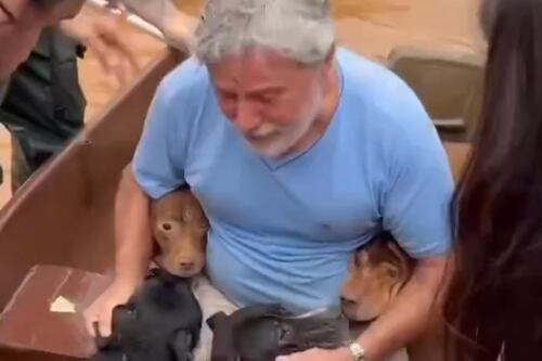 “Te amo señor rescatador”: Hombre arriesgó su vida en medio de brutales inundaciones en Brasil para salvar a sus cuatro perros