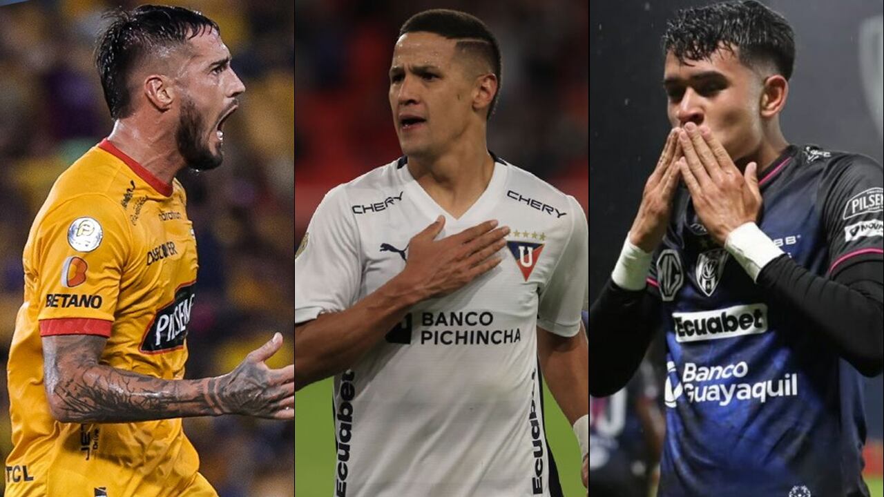 Francisco Fydriszewski con Barcelona SC, Álex Arce con Liga de Quito y Kendry Páez con el Independiente del Valle