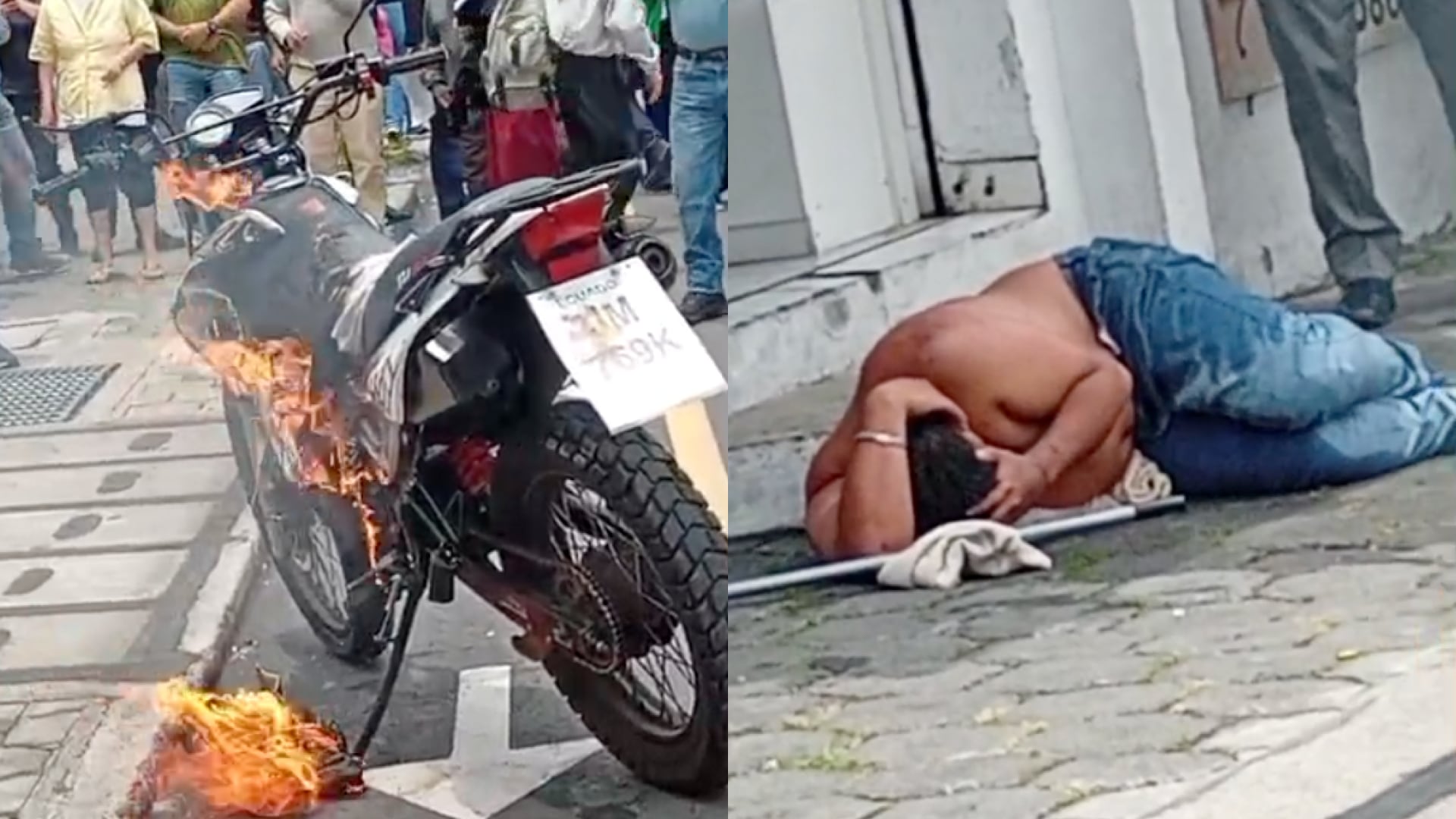 Delincuentes fueron linchados y su motocicleta incendiada en el norte de Quito