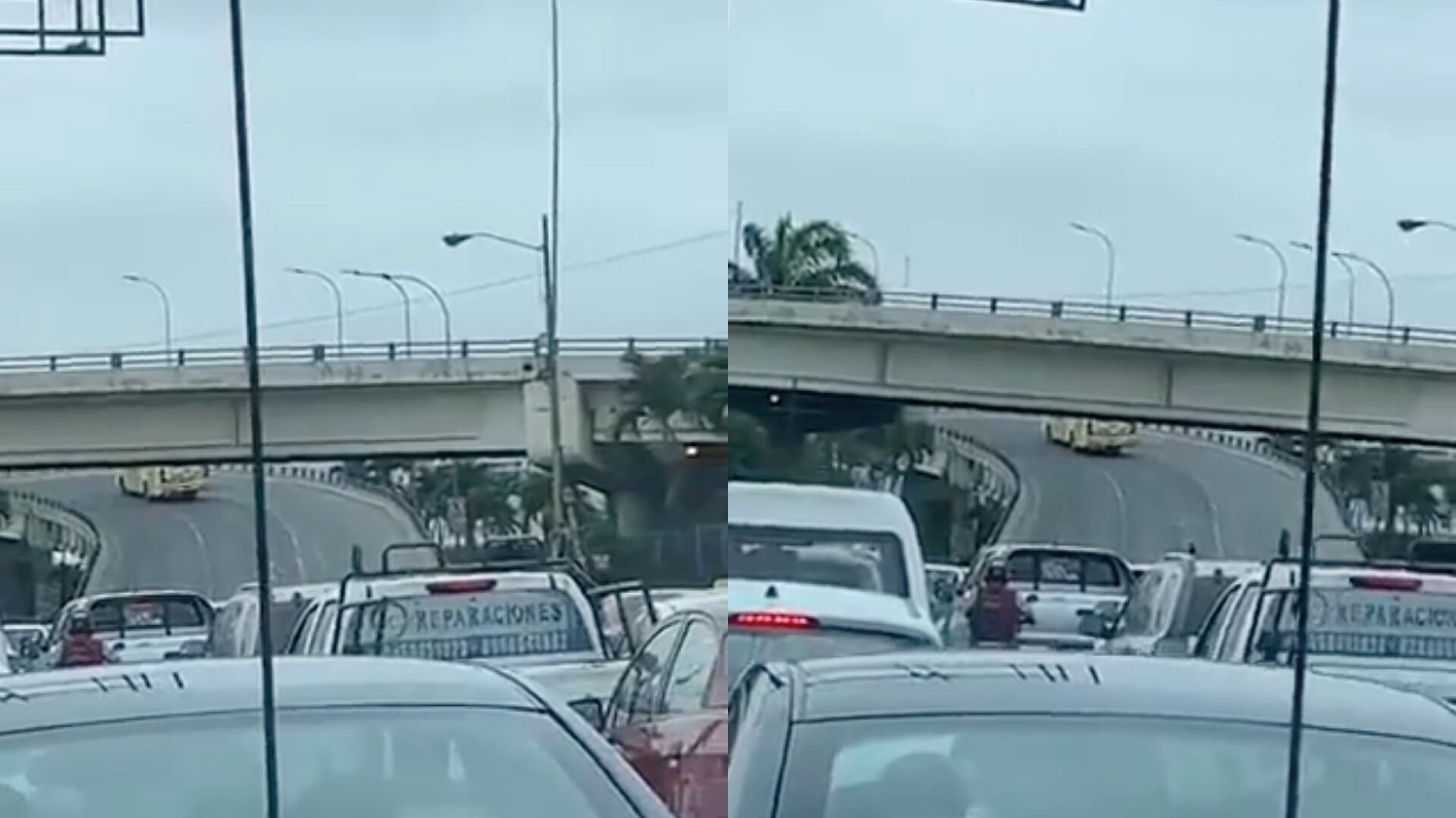 Bus abandonado en paso elevado en Guayaquil