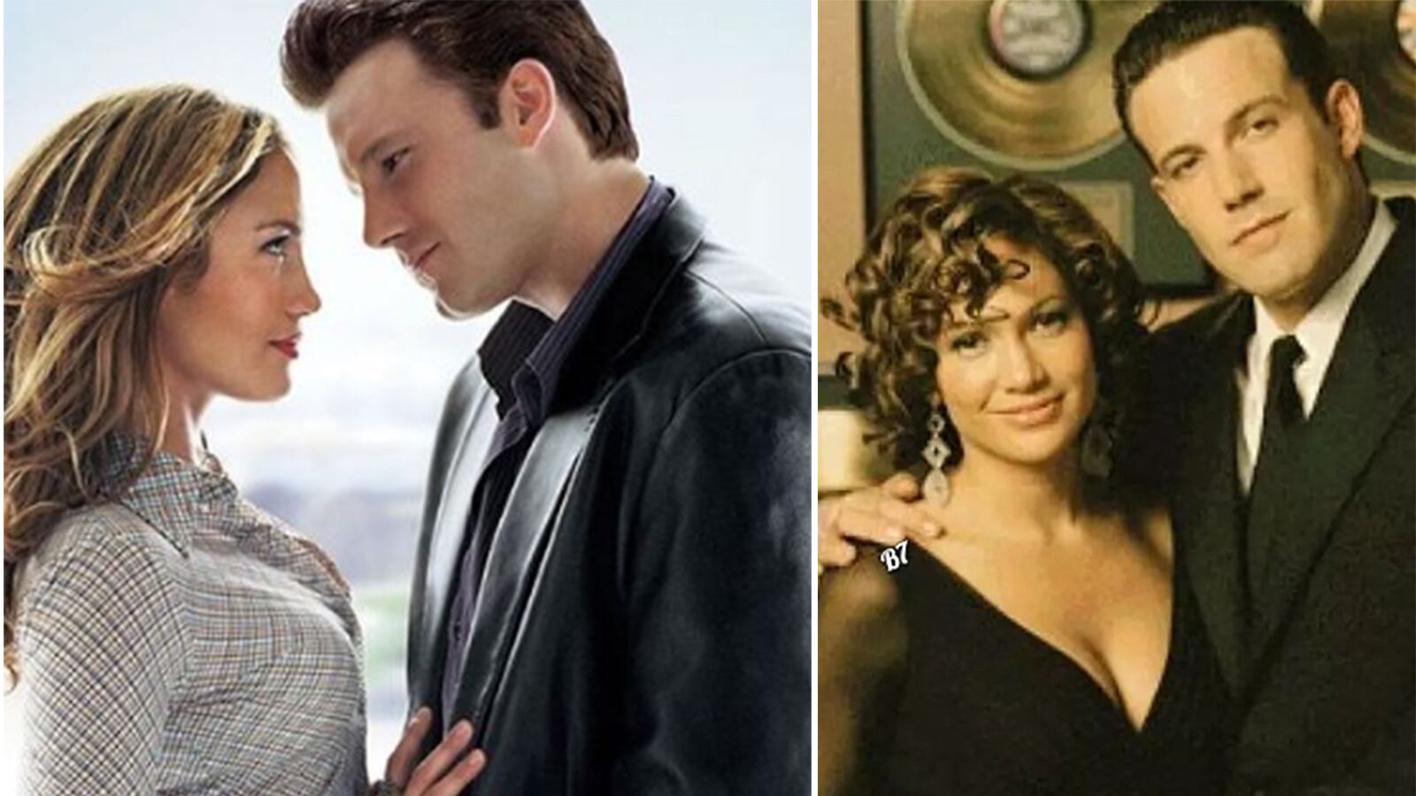 Jennifer Lopez y Ben Affleck en los póster oficiales de las películas en las que trabajaron juntos.