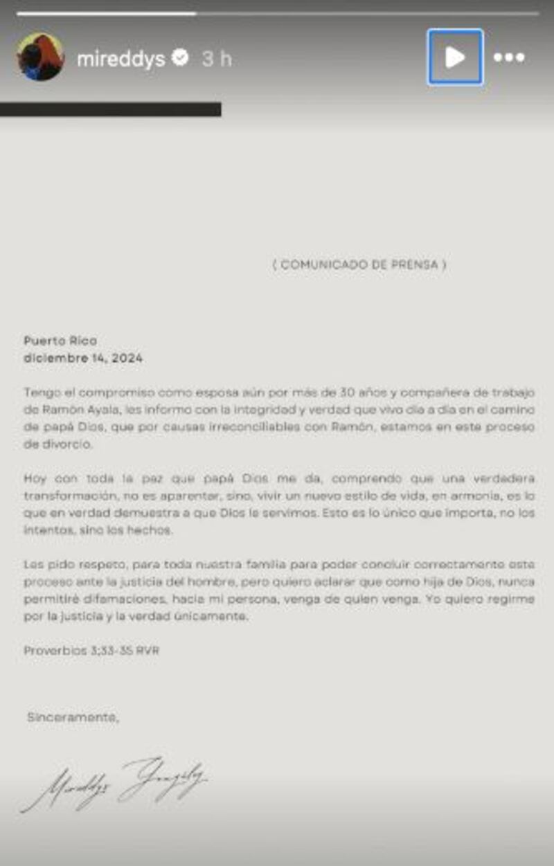 Comunicado de Mireddys González