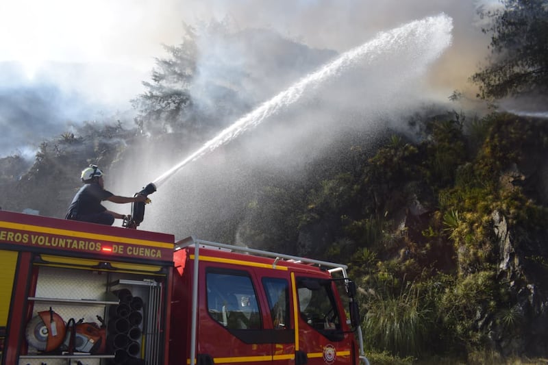 Incendio forestal en Paute ha consumido 30 hectáreas mientras bomberos combaten las llamas.
