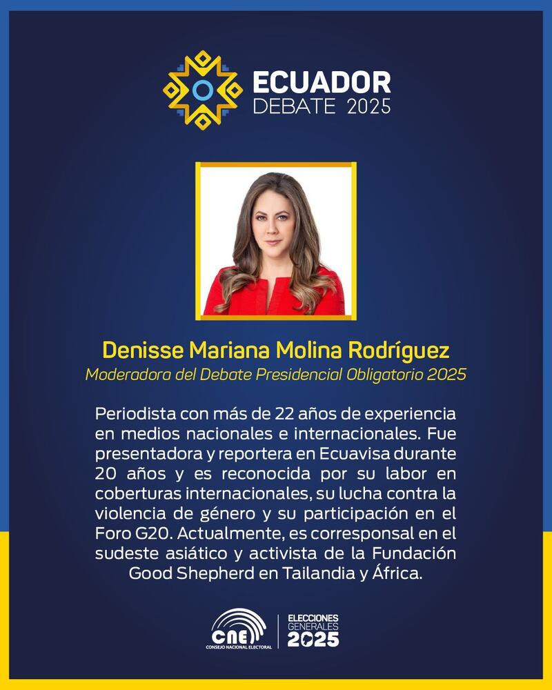 Denisse Molina y Fabricio Vela moderarán el Debate Presidencial 2025