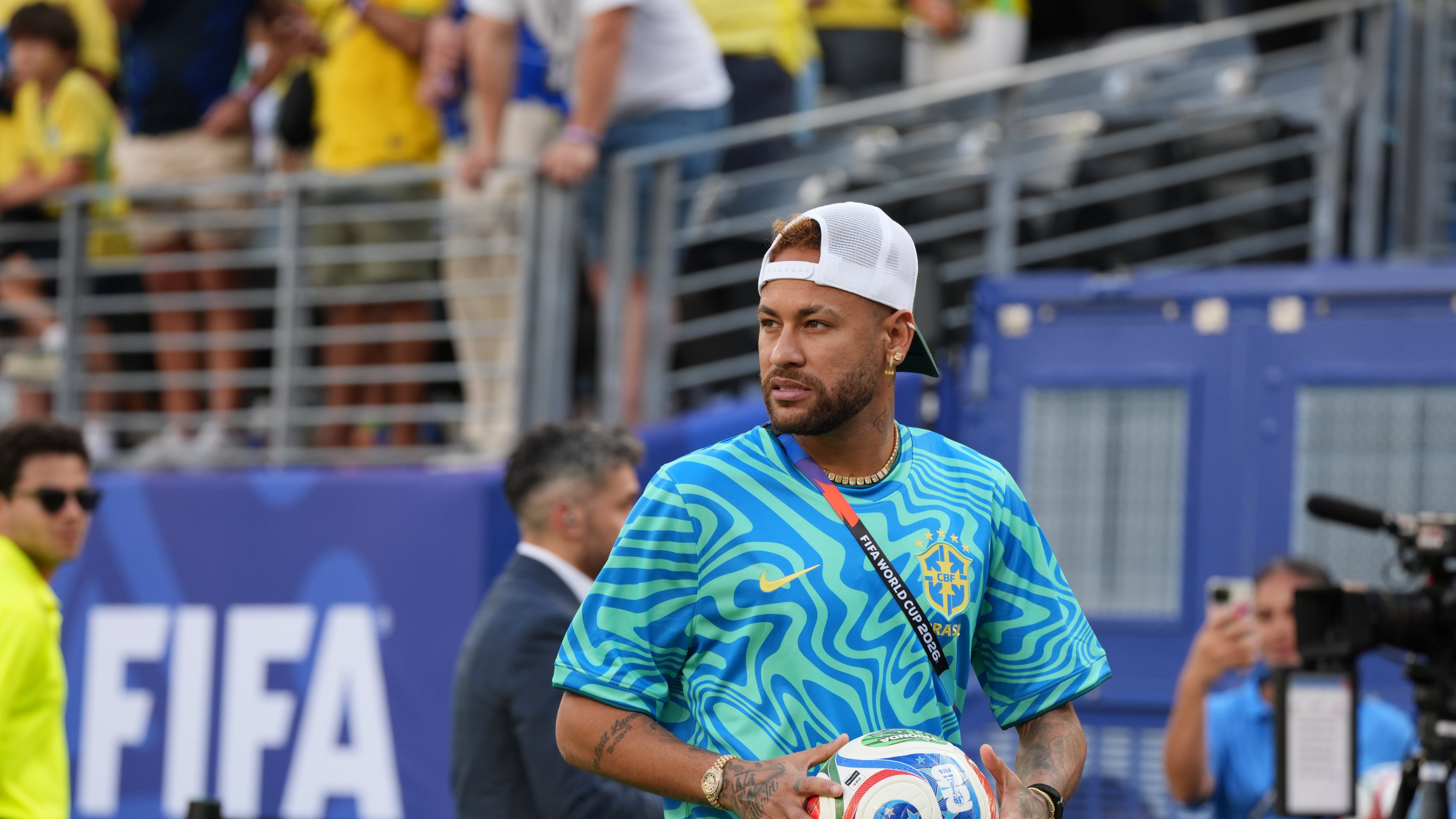GR6218. NUEVA JERSEY (ESTADOS UNIDOS), 13/06/2026.- El jugador de Brasil Neymar Jr. llega este sábado, al partido del grupo C del Mundial de la FIFA 2026 entre Brasil y Marruecos en el estadio MetLife en Nueva Jersey (Estados Unidos). EFE/Ángel Colmenares