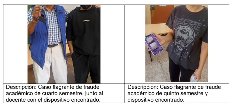 Encuentran celulares, micrófonos y chats activos durante examen en la Facultad de Medicina de la U. Central. Captura de pantalla del informe
