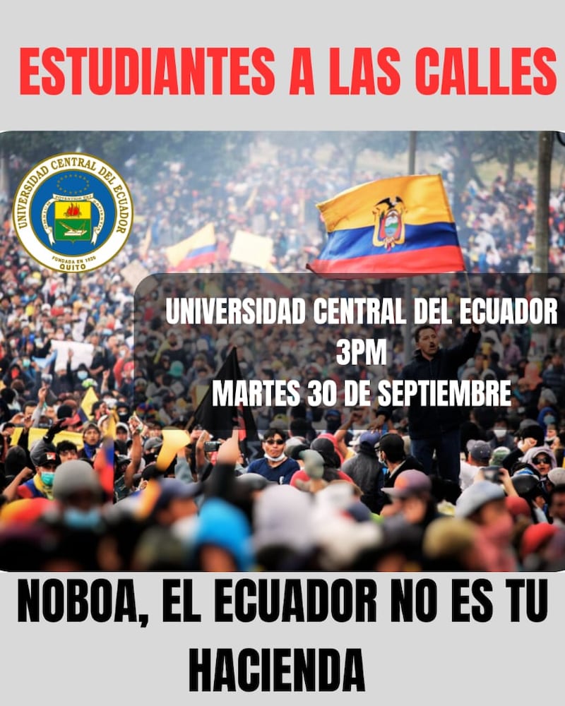 Estudiantes y organizaciones sociales se movilizarán este martes 30 de septiembre en Quito.