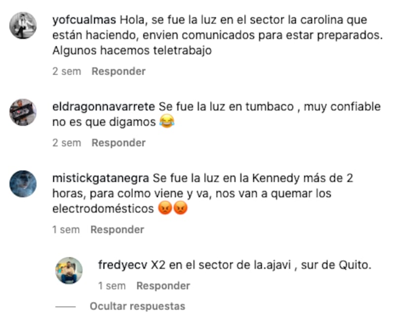 Cortes de luz sin previo aviso en Quito.