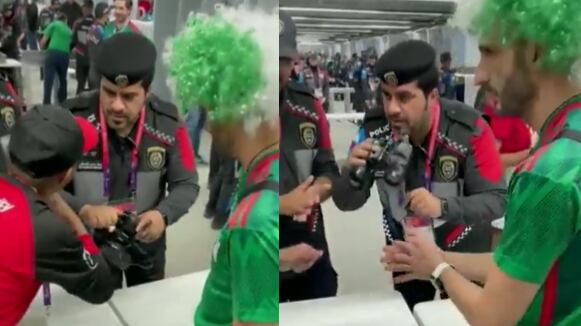 Hincha de México y policía con el 'trago' en un binocular