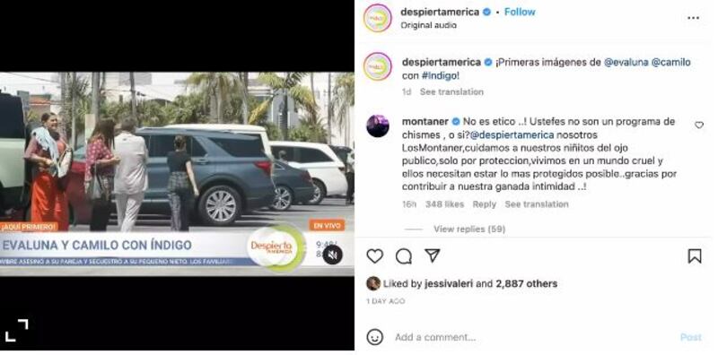Captura de pantalla a publicación de 'Despierta América' en Instagram