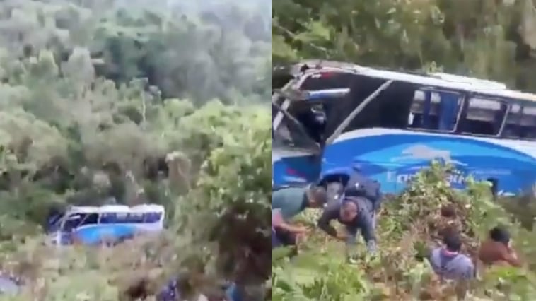El bus rodó varios metros tras salirse de la vía en una carretera colombiana.