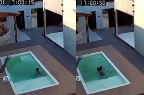 Segundos de terror: padre rescata a sus dos hijos que se hundían en una piscina