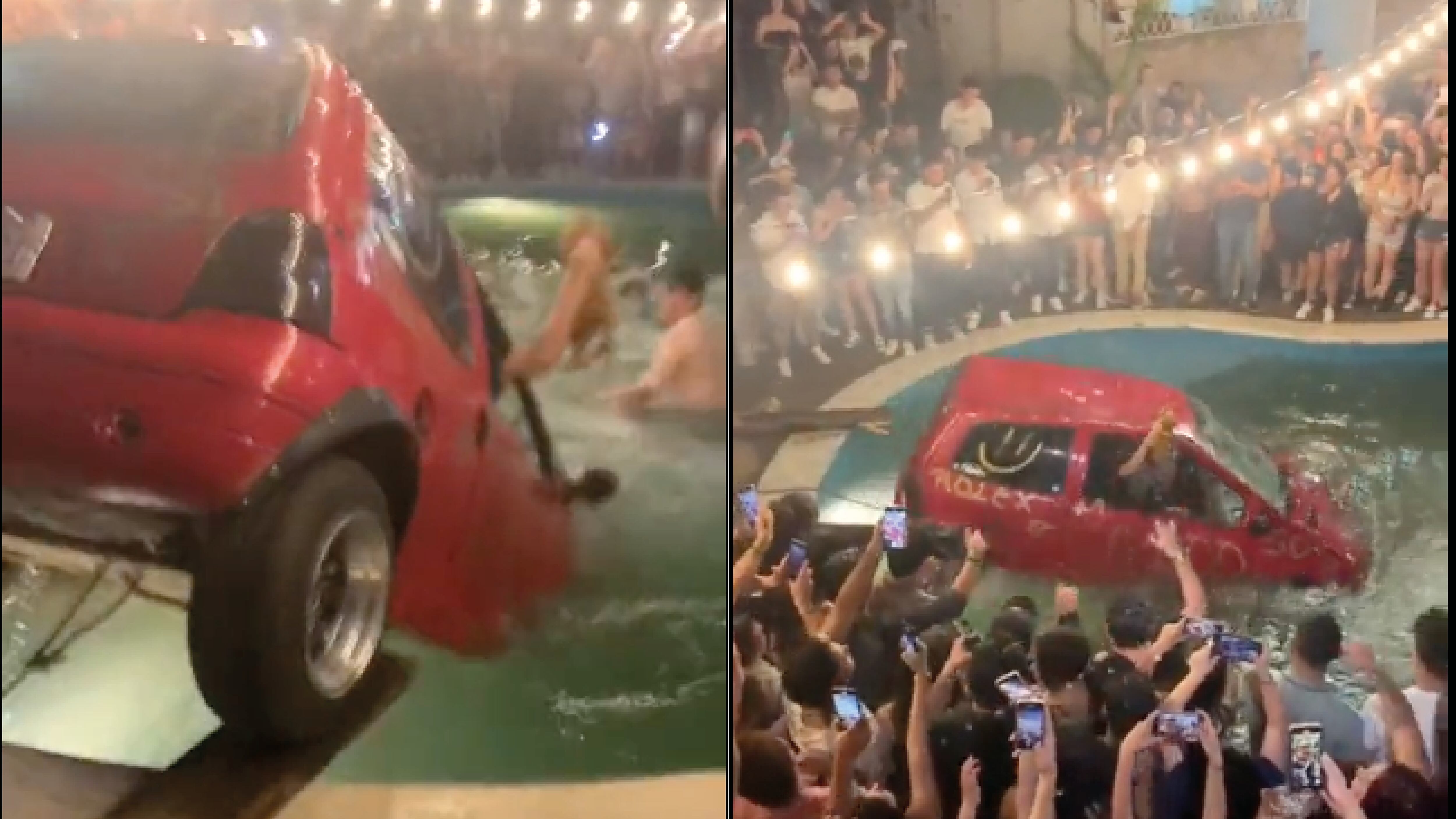 ¡Proyecto X en Macas! Otra vez lanzaron un carro dentro de una piscina debido al desenfreno del Carnaval