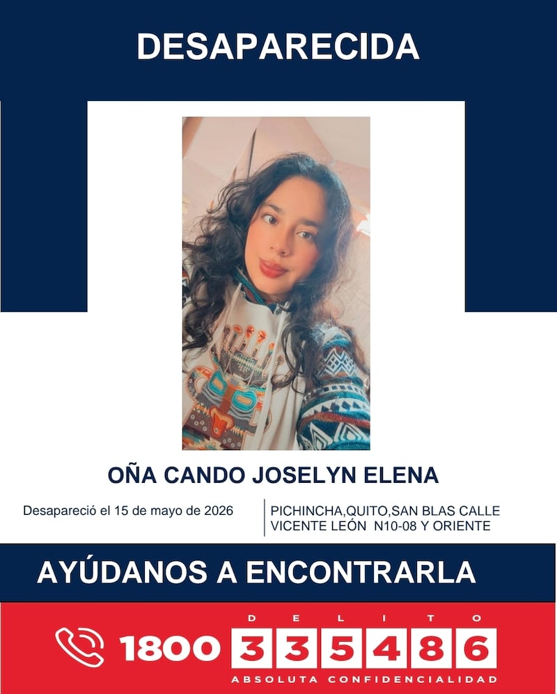 Buscan a Joselyn Oña, joven diseñadora gráfica desaparecida en el centro de Quito - Fuente: Fiscalía Ecuador