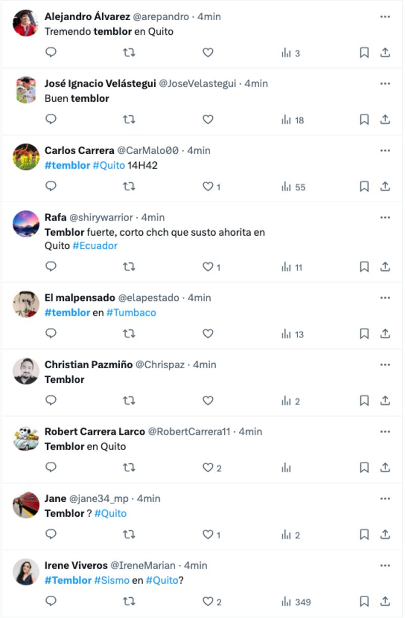 Reacciones de temblor en Quito.