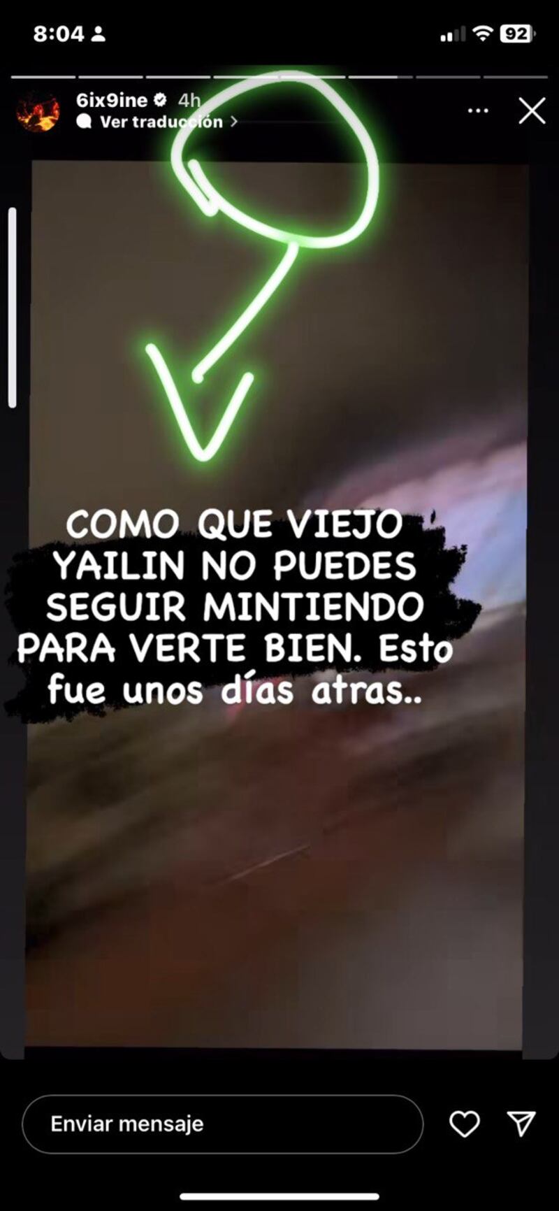 Captura de pantalla historias de Tekashi en Instagram