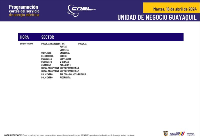 Horarios y sectores para cortes de luz en Quito