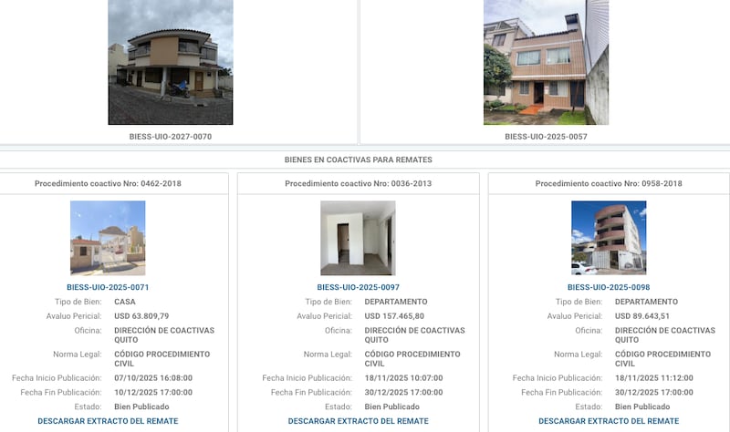 Catálogo de casas y terrenos ofertados en el remate BIESS 2025.